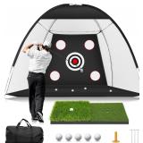 Golf Net: 10x7ft Practice Net with Mat