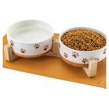Ceramic Dog Bowls Set with Stand, 32 oz (2)