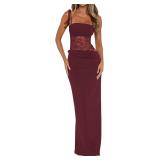 SMALL Women's Lace Cutout Maxi Dress with Corset