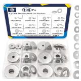 ZQZ 108Pcs Flat Washers, 304 SS Assortment