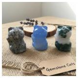 3 Handcarved Gemstone Lucky Cats