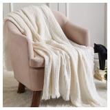 CREVENT Farmhouse Knit Throw 50x60 Off White