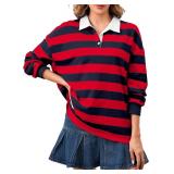 SMALL Women's Striped Polo Sweatshirt Top