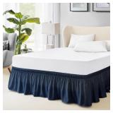 FreshCulture Twin Bed Skirt, Elastic, 18' Navy