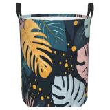 Pastel Leaves Laundry Basket, Collapsible