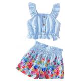 7-8T Kids Girls 2-Pc Striped Tank & Floral Shorts