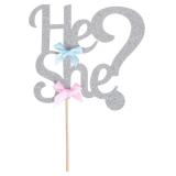 He or She Cake Topper - Silver Glitter