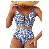LARGE Womens 2pc High Waisted Bikini Floral