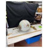 Vtg Regency Style Swag Lamp w/ White Opaline Globe