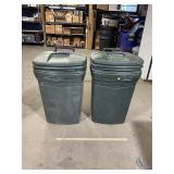 2 Rubbermaid 45g Wheeled Trash Cans w/ Lids