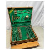 Vtg Bronze flatware set in custom case. See pics