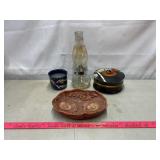 Oil Lamp, Trinket Dishes, and Vase