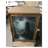 Oil Painting Featuring City Canal Scene