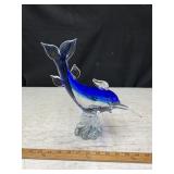 Vtg Murano Sapphire Blue Art Glass Dolphin, 11.5ï¿½t