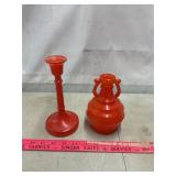 Vintage Orange Glass Bottle and Candle Holder