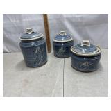 Blue glazed stoneware canister set
