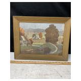 Vtg Foil Art Dutch Holland Village Stone Bridge*