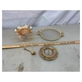 Vtg carnival glass dish. Jeanette tray and more