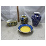 Decorative pottery vases and bowl