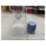 Metal Patio Chair and Ceramic Plant Stand
