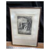Vtg Framed Etching, see description