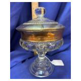 Tiffin Glass King's Crown thumbprint gold rim