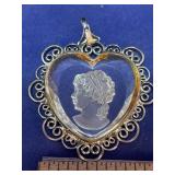 Vintage Inaglio Heart Cameo Glass Pendant
