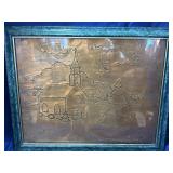 Punched Copper repousse crafted Church Scene,