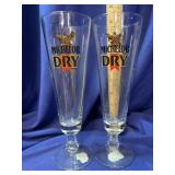 Two Michelob Dry Pilsner stemmed Glasses