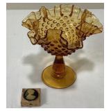 Vtg Fenton Amber Hobnail Candy Dish/Pill Box