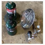 2 Small Propane Bottles and Heater Attachment