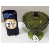 Vtg Indian Glass Green Candy Dish /Vase