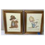 2 Precious Moments Cross Stitched Wall Decor