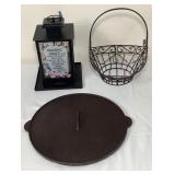 Large Cast Iron Lid/Candle Holder/Egg Basket