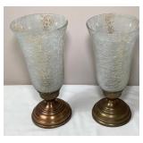 Pair of Brass Candle Frosted Glass Holders