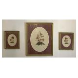 3 SIGNED "CARYL" PRESSED FLOWER BOTANICAL ART 
