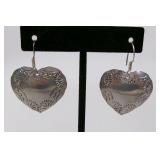 Mexico Taxco Sterling Silver Etched Heart Earrings