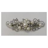Silver Tone Faux Pearl Rhinestone Hair Barrette