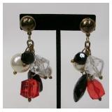 Red Black & Clear Faceted Dangle Earrings