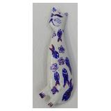 Hand-Painted White & Blue Wooden Cat Brooch