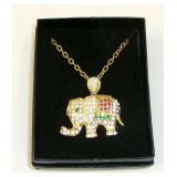 Jeweled Elephant Gold Tone Pendant Necklace