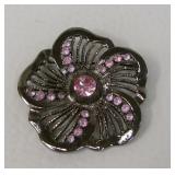 Silver Pink Rhinestone Floral Brooch Pin