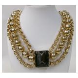 Multi-Strand Gold Tone Necklace w/ Faceted Stone