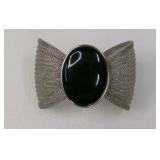 Silver Tone Mesh Bracelet with Black Oval Center