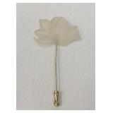 Frosted White Lucite Hibiscus Stick Lapel Pin