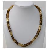 Swirl Glass Beads Gold Tone Filigree Necklace