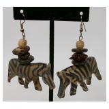 Hand Carved Wood African Boho Zebra Earrings