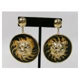 Versace Style Lion Head Enameled Earrings