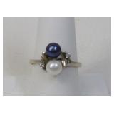 Vantel Black & White Pearls Sterling Silver Ring