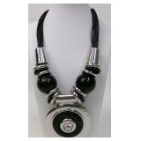Chunky Silver Tone Black Rhinestone Necklace